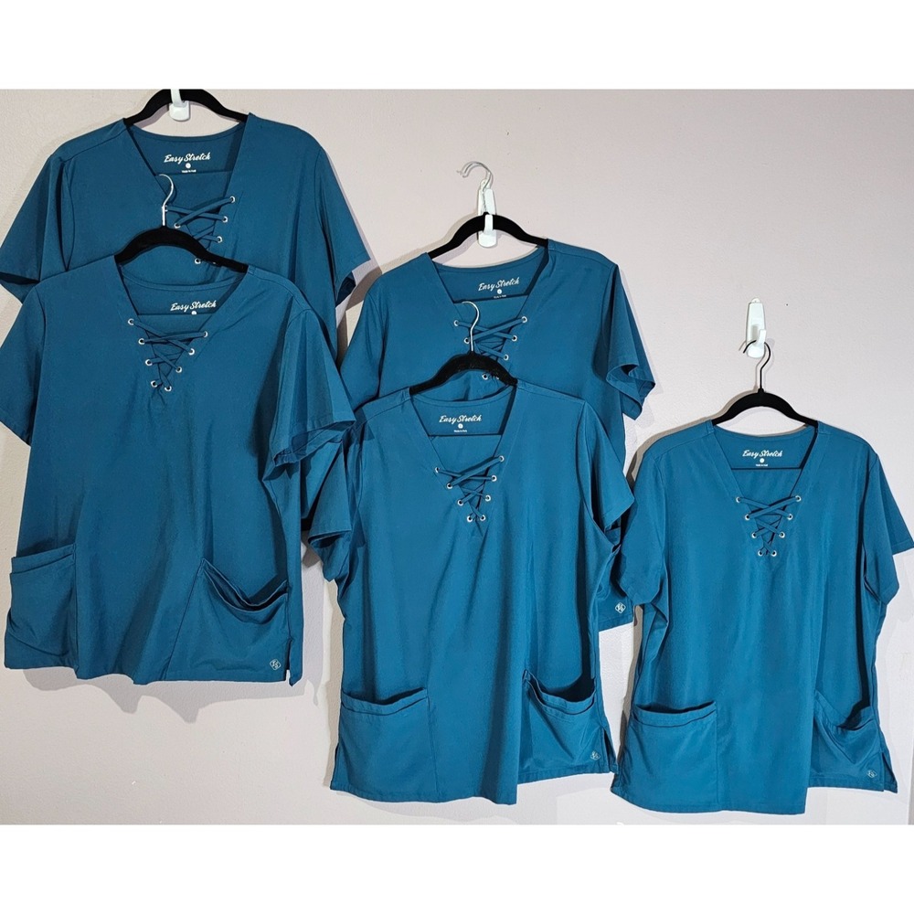 Lot of 10 ~5 Sets Top & Pant Easy Stretch Scrub Large Petite Teal Carribean Blue